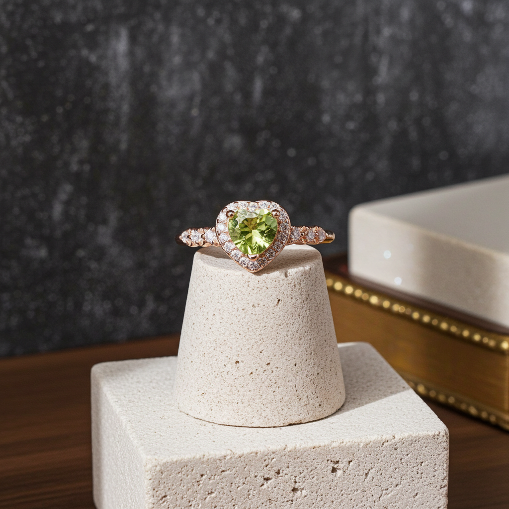 Natural Peridot Gemstone Heart Ring 6mm, August Birthstone Peridot Ring