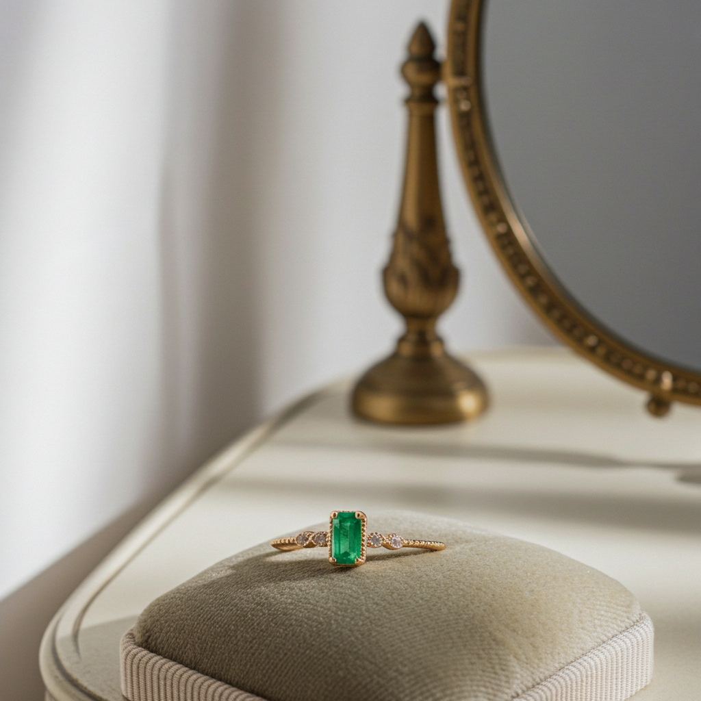 Dainty Emerald Ring Sterling Silver 3x5mm, Women's Dainty Emerald Ring's