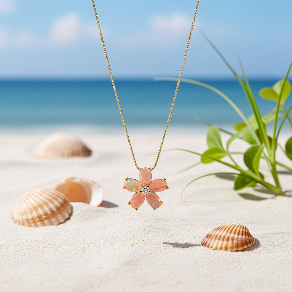 Natural Orange Fire Opal Flower Pendant 3x5mm