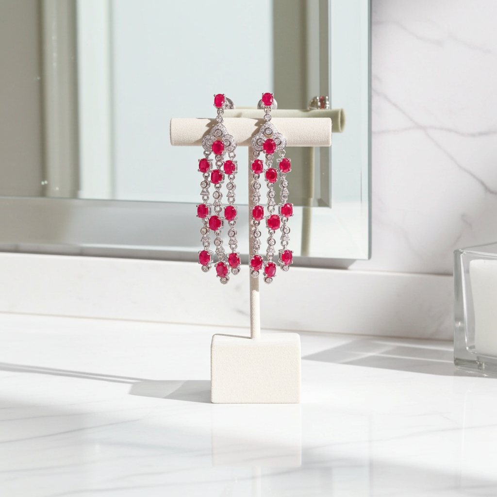 Ruby Gemstone Chandelier Earrings 3x4mm