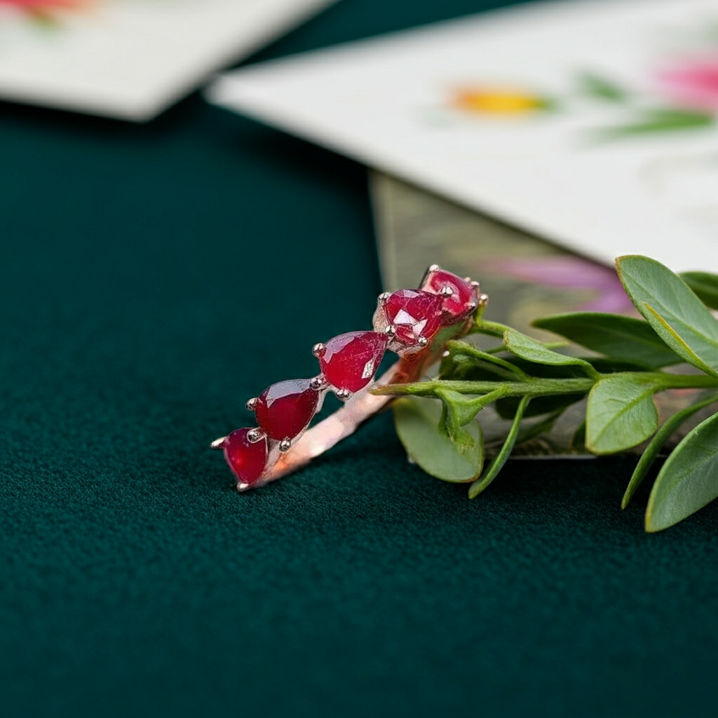 Natural Pear Cut Ruby Band Ring, Genuine Ruby Pear Cut Band Ring 3x4mm