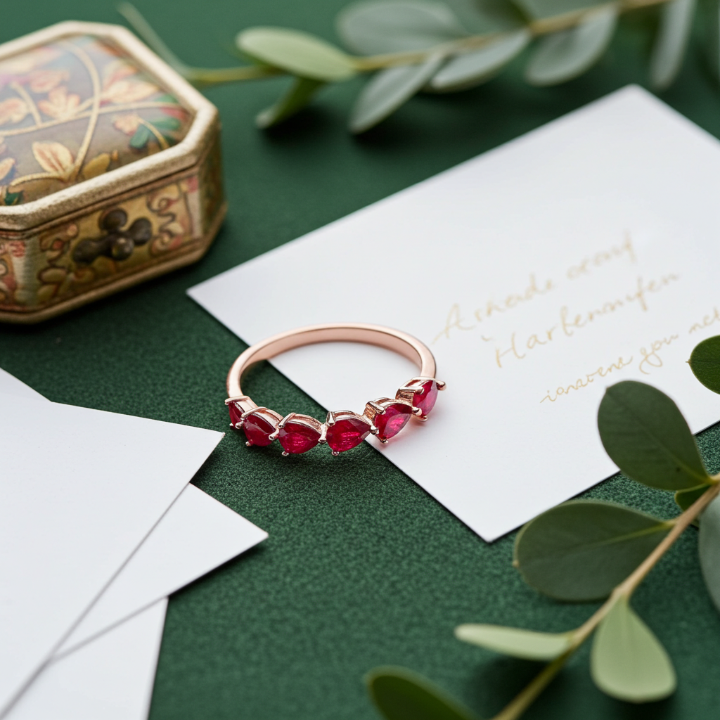 Natural Pear Cut Ruby Band Ring, Genuine Ruby Pear Cut Band Ring 3x4mm