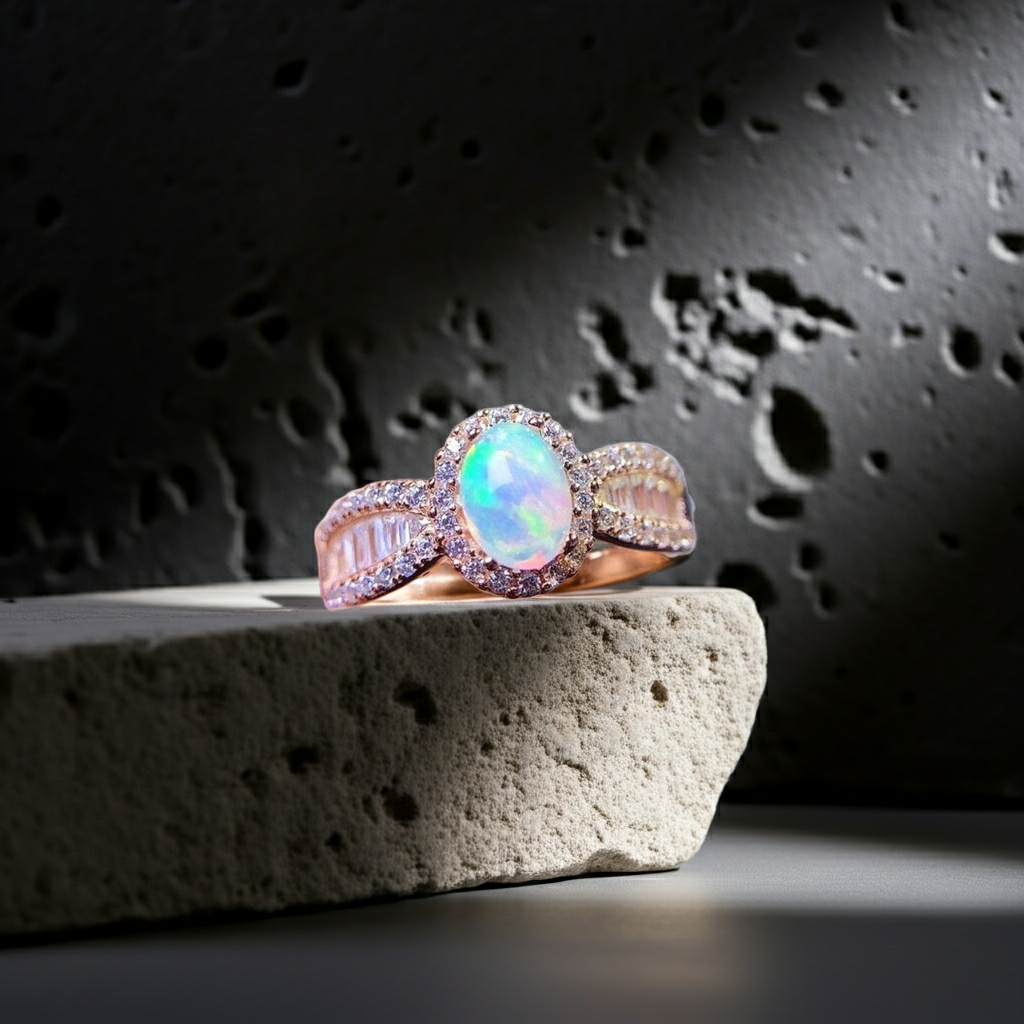Dainty White Fire Opal Ring 5x7mm Oval Cut 925 Sterling Silver