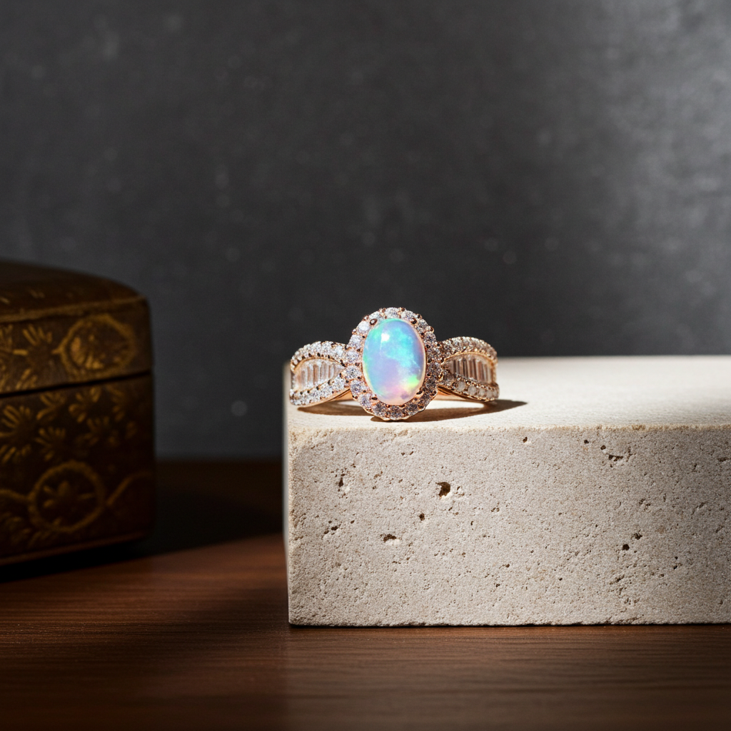 Dainty White Fire Opal Ring 5x7mm Oval Cut 925 Sterling Silver