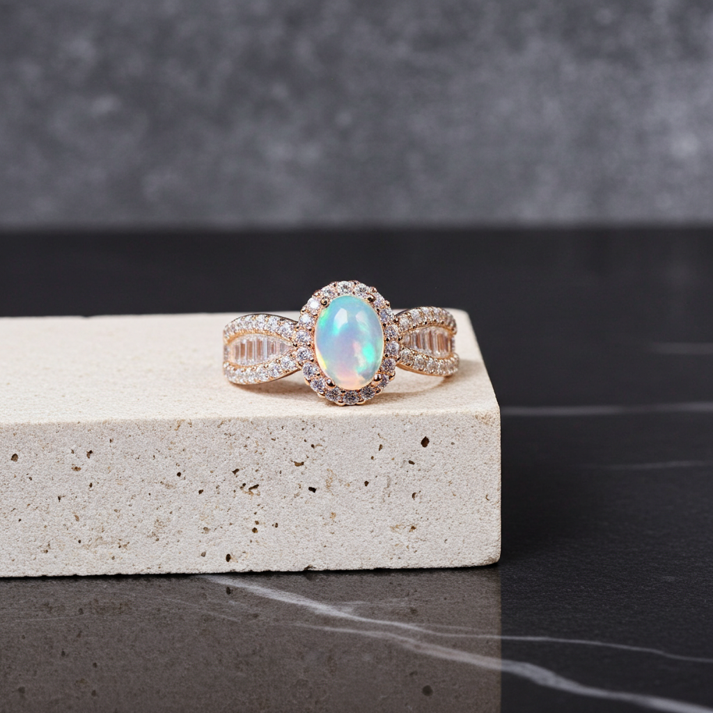 Dainty White Fire Opal Ring 5x7mm Oval Cut 925 Sterling Silver