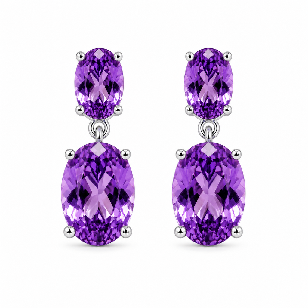 Natural Amethyst dangle earrings with 4x6mm and 8x10mm oval gemstones