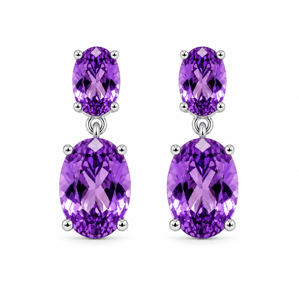 Natural Amethyst dangle earrings with 4x6mm and 8x10mm oval gemstones