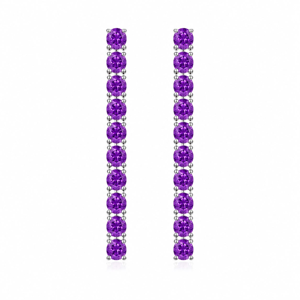 Phimsera 3mm round natural purple amethyst dangle earrings with 10 gemstones per earring in 925 sterling silver