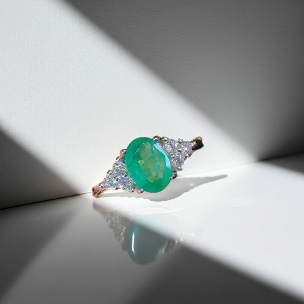 Colombian Emerald Cocktail Ring, Natural Emerald Cluster Ring 6x8mm