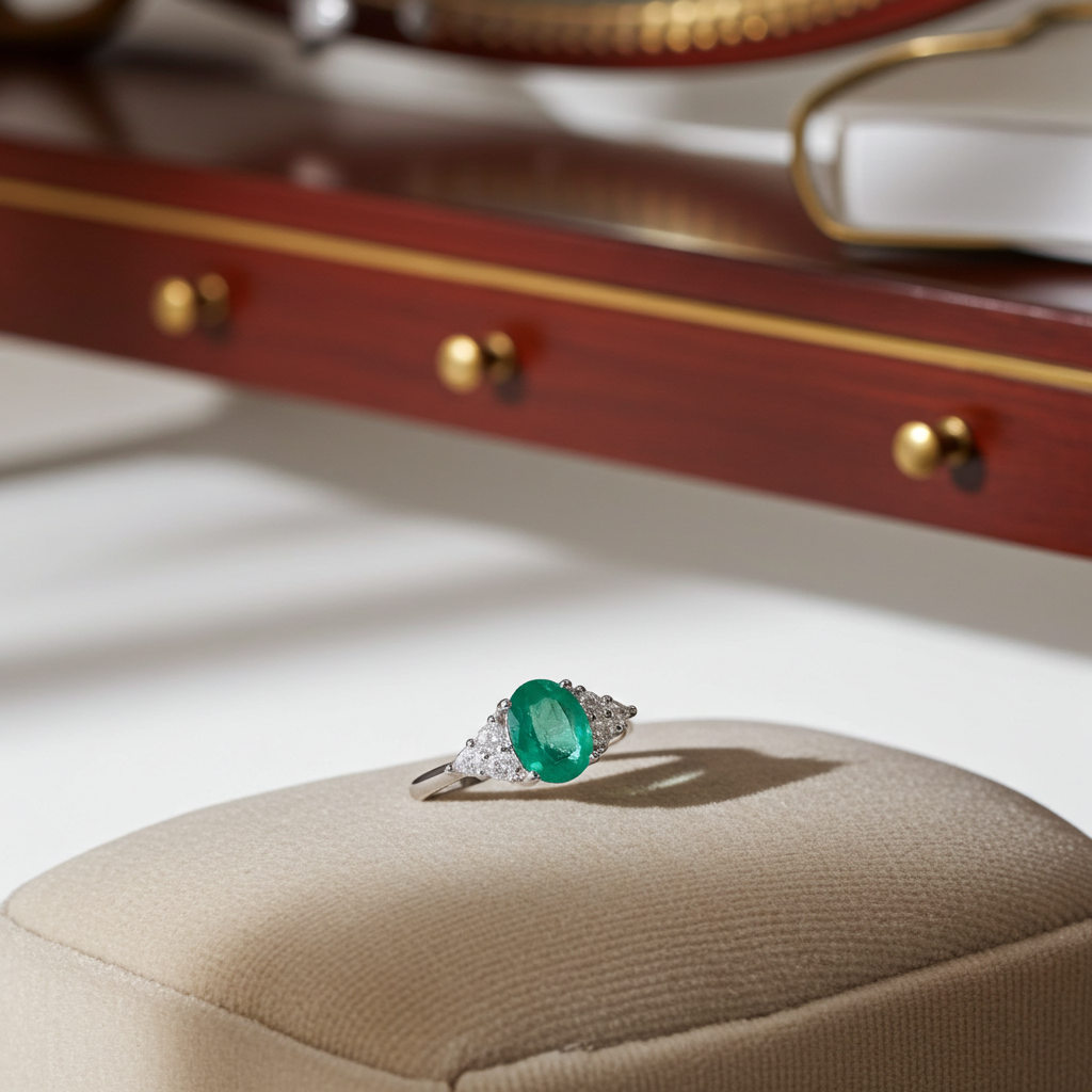 Colombian Emerald Cocktail Ring, Natural Emerald Cluster Ring 6x8mm