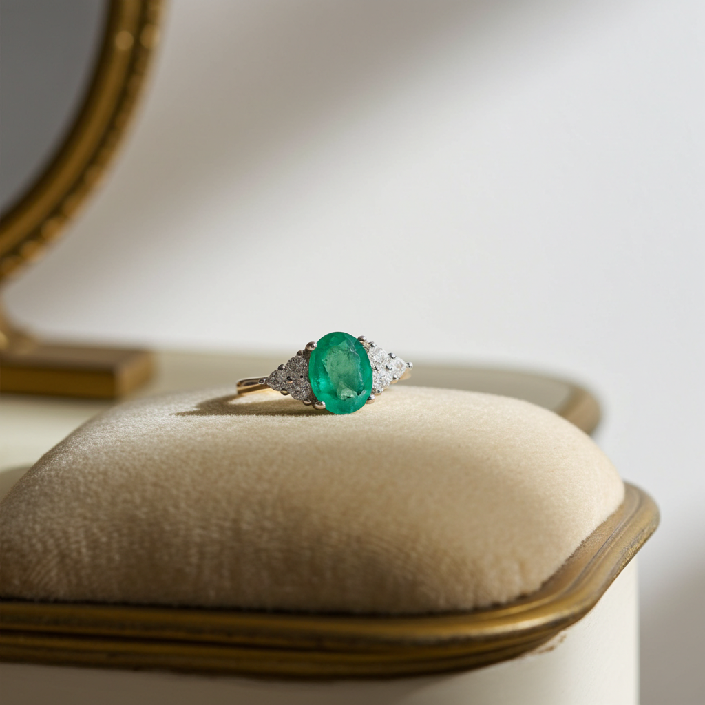 Colombian Emerald Cocktail Ring, Natural Emerald Cluster Ring 6x8mm