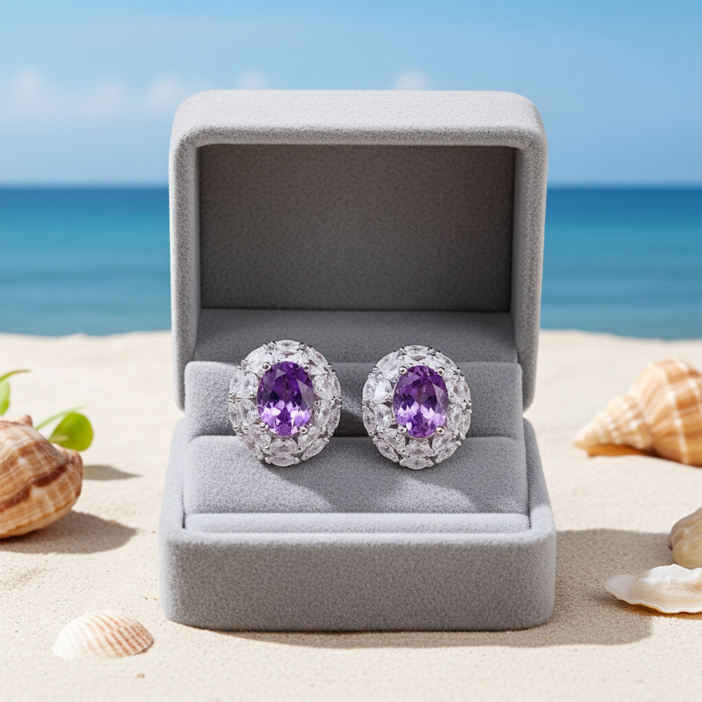 1.25CT Amethyst Stud Earrings Oval Cut 925 Sterling Silver