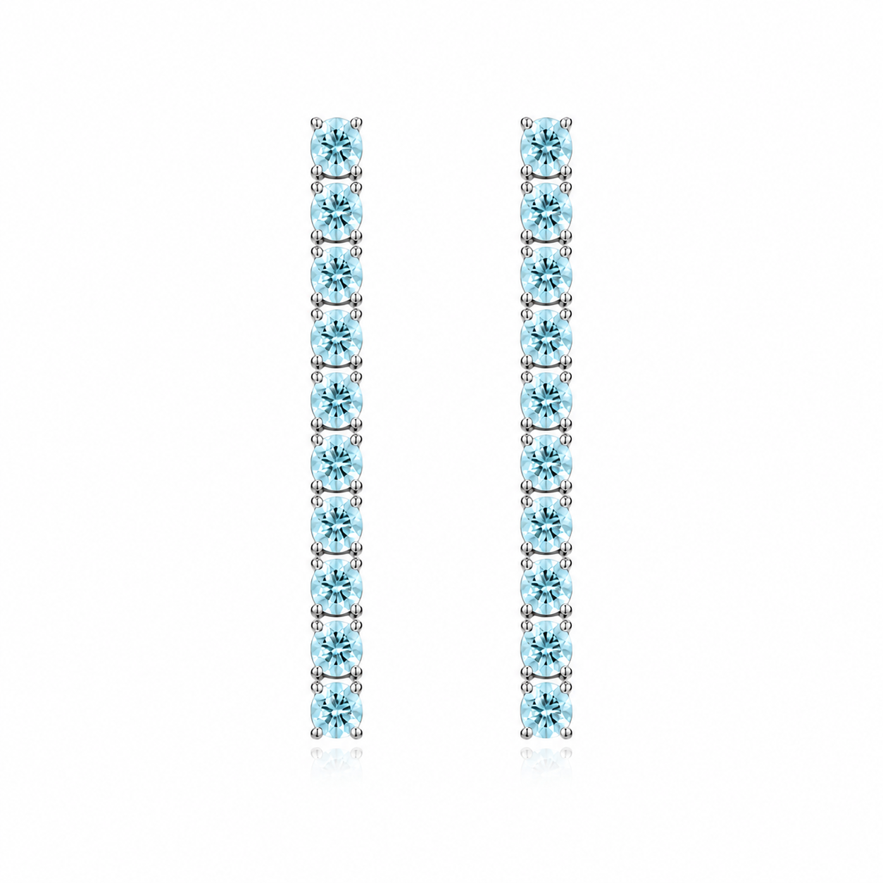 Phimsera 3mm round natural aquamarine dangle earrings with 10 gemstones per earring in 925 sterling silver