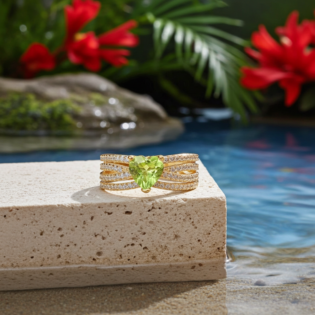 Natural Peridot Gemstone Heart Ring 6mm, August Birthstone Peridot Ring
