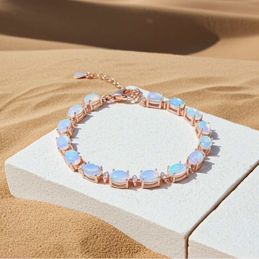 Australian Fire Opal Bracelet 925 Sterling Silver, Fire Opal Tennis Bracelet