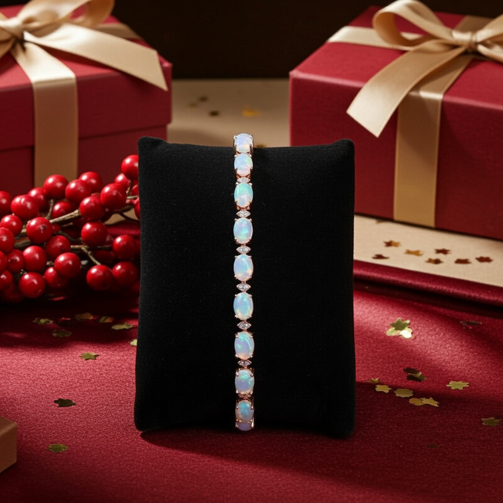 Australian Fire Opal Bracelet 925 Sterling Silver, Fire Opal Tennis Bracelet