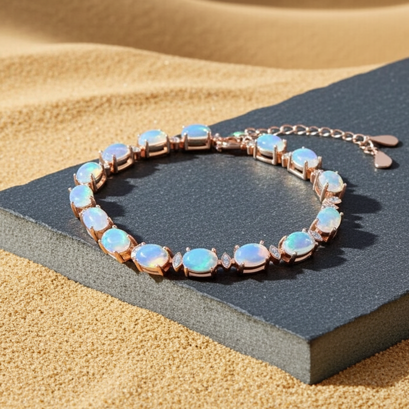 Australian Fire Opal Bracelet 925 Sterling Silver, Fire Opal Tennis Bracelet