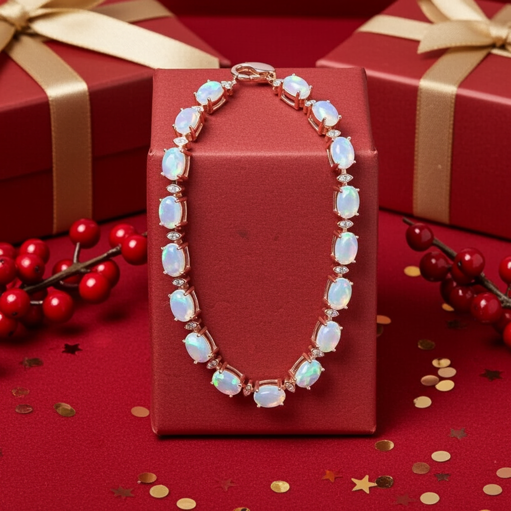 Australian Fire Opal Bracelet 925 Sterling Silver, Fire Opal Tennis Bracelet