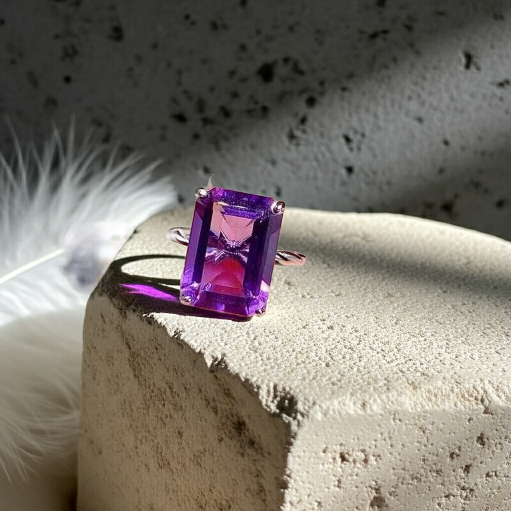 12x16mm Amethyst Statement Ring 925 Sterling Silver