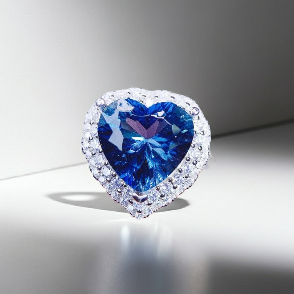 5.8CT London Blue Topaz Heart Ring 925 Sterling Silver
