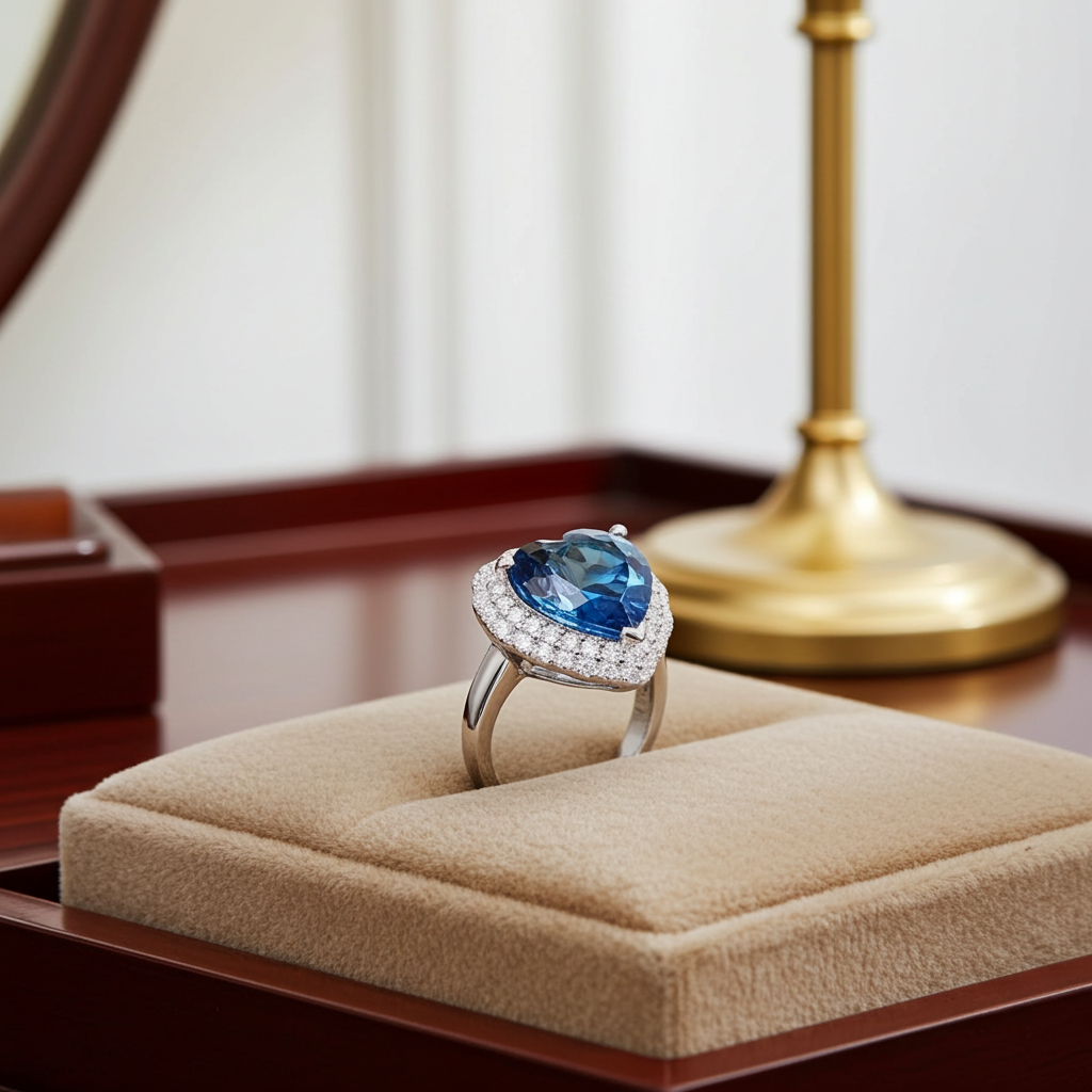5.8CT London Blue Topaz Heart Ring 925 Sterling Silver