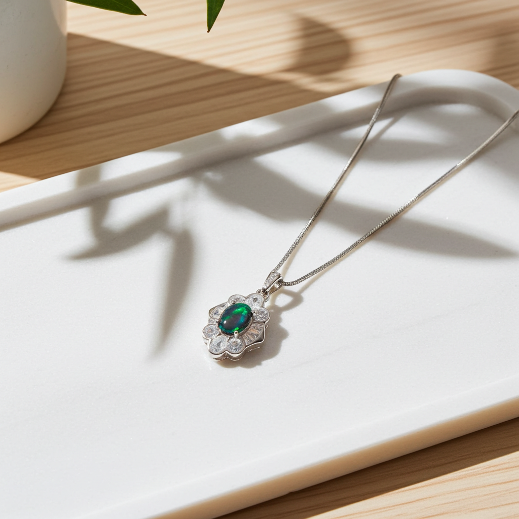 Colorful Black Opal Necklace, Natural Fire Opal Pendant Necklace
