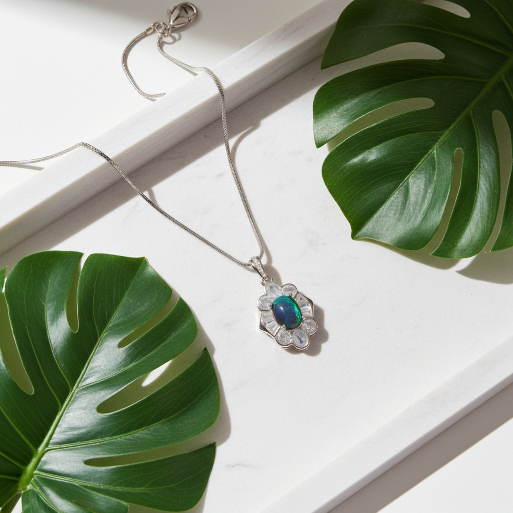 Colorful Black Opal Necklace, Natural Fire Opal Pendant Necklace