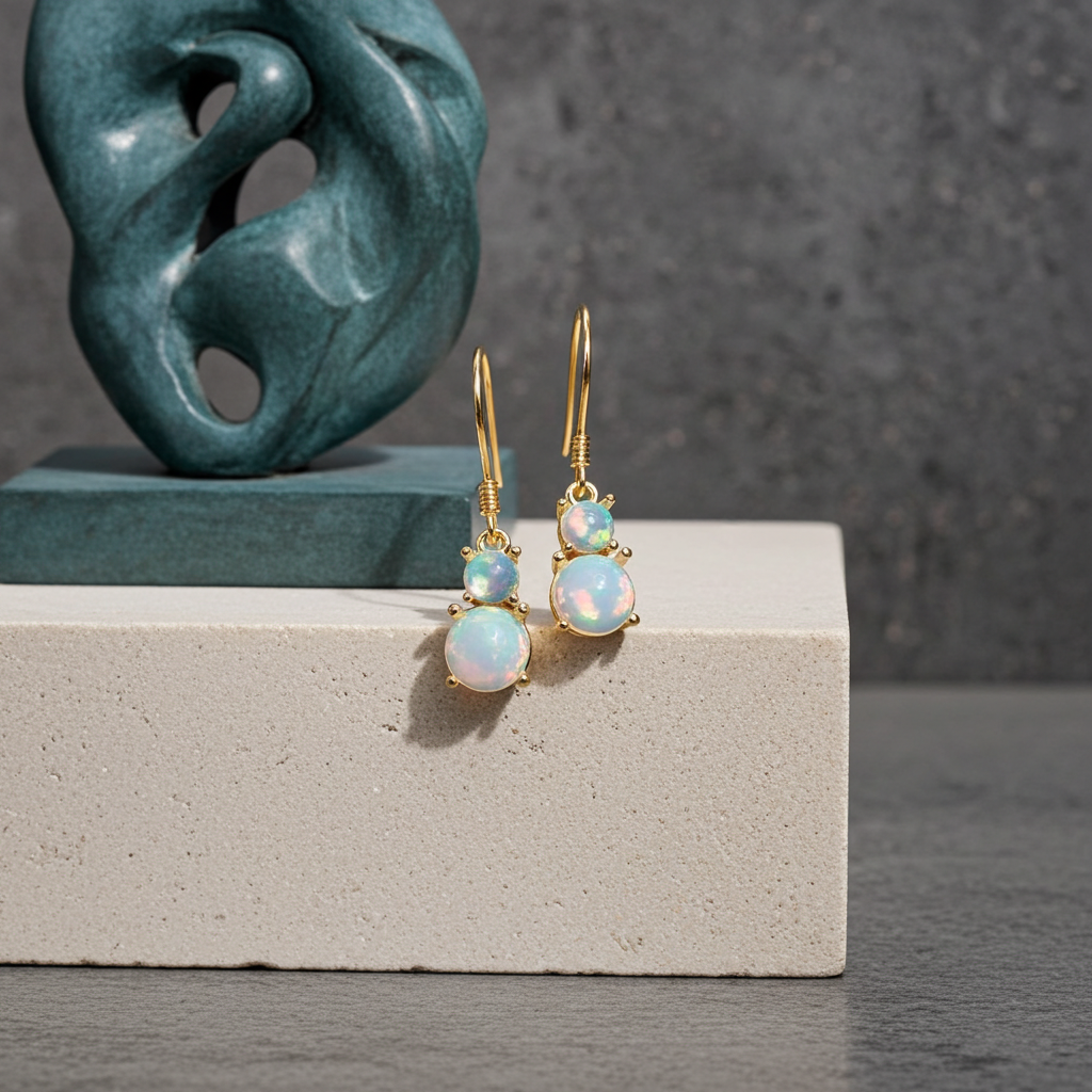 Fire Opal Dangle Earrings 6mm 925 Sterling Silver