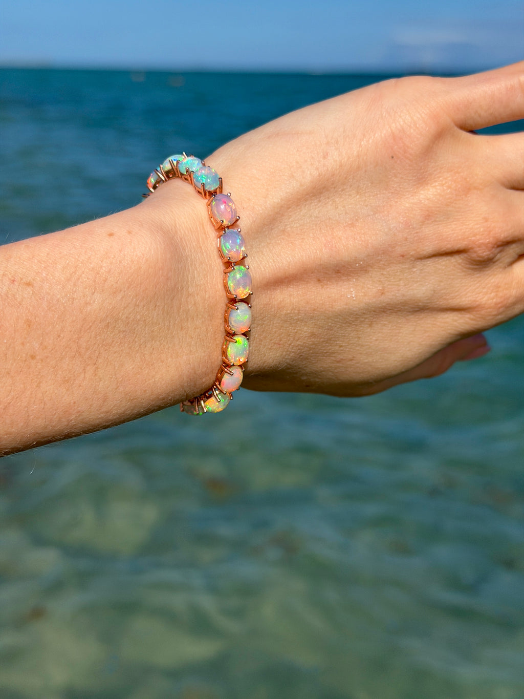 Fire Opal Bracelet, Natural Australian Fire Opal Tennis Bracelet Sterling Silver