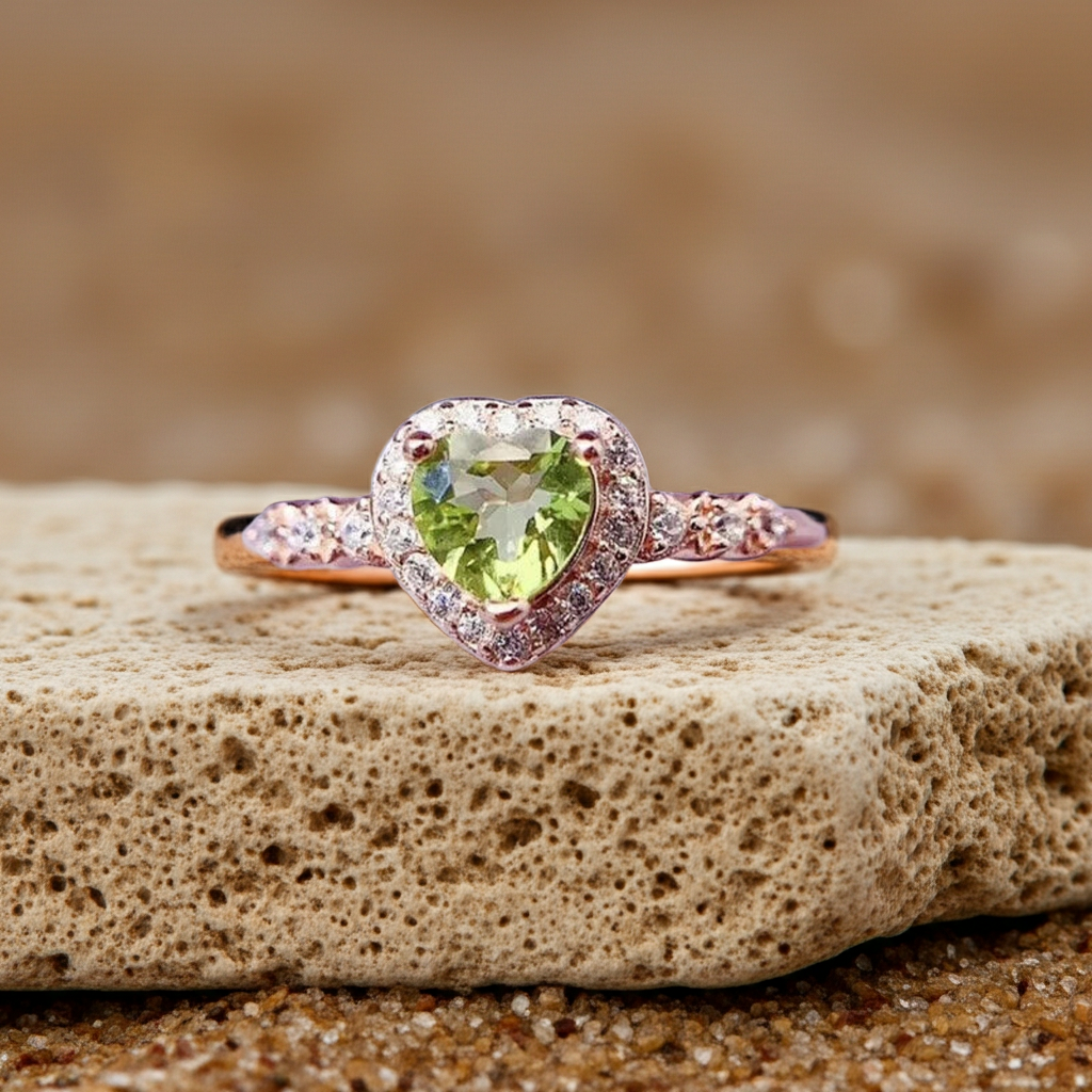 Natural Peridot Gemstone Heart Ring 6mm, August Birthstone Peridot Ring