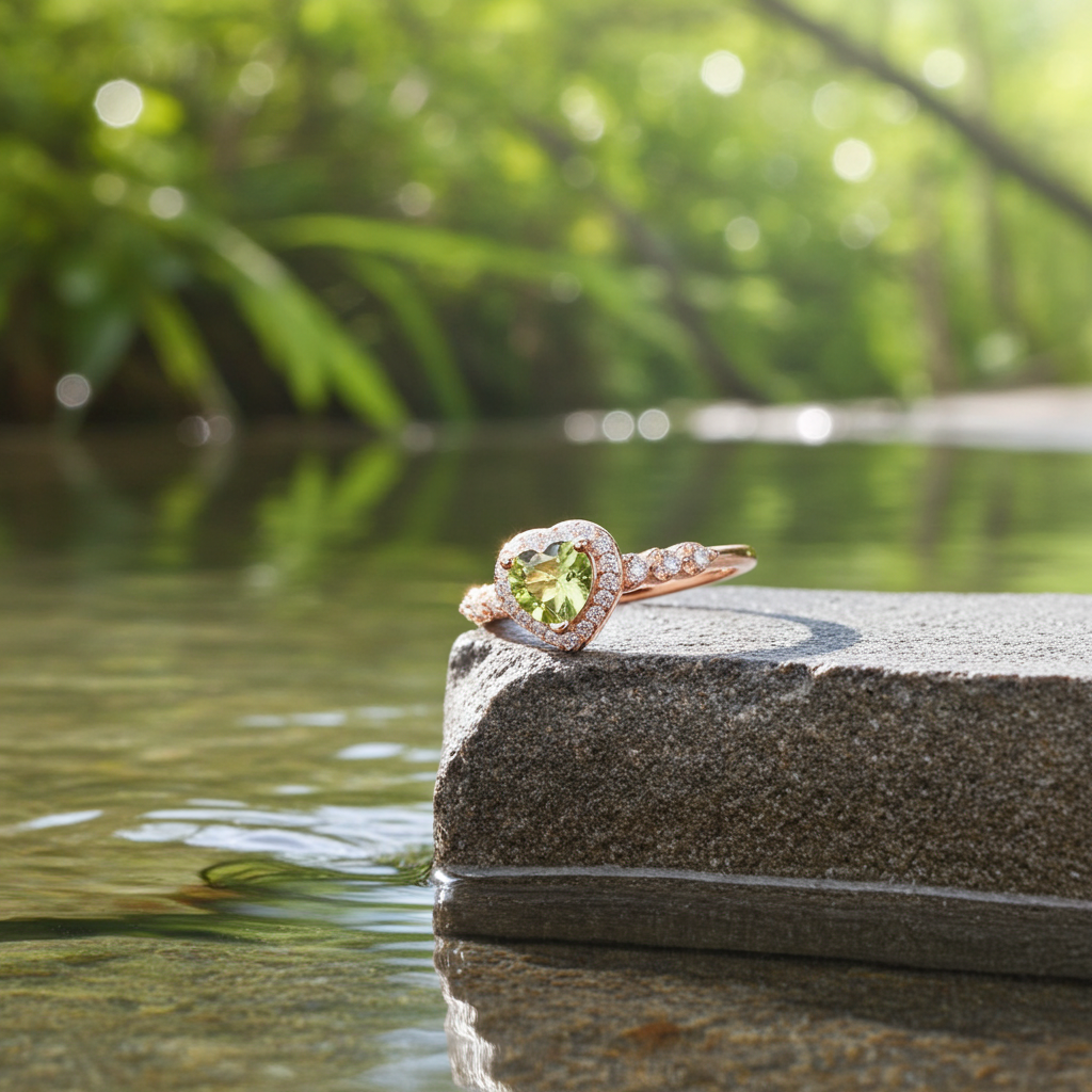 Natural Peridot Gemstone Heart Ring 6mm, August Birthstone Peridot Ring