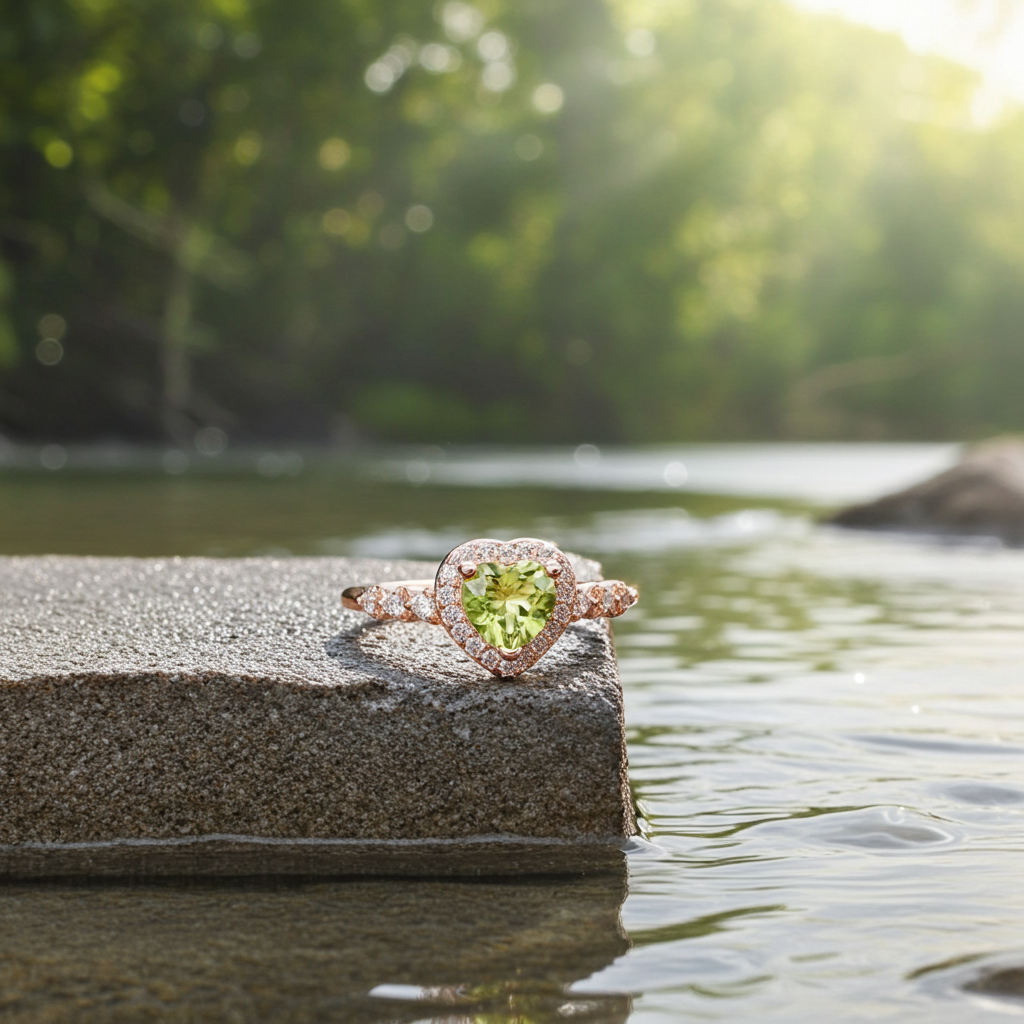 Natural Peridot Gemstone Heart Ring 6mm, August Birthstone Peridot Ring
