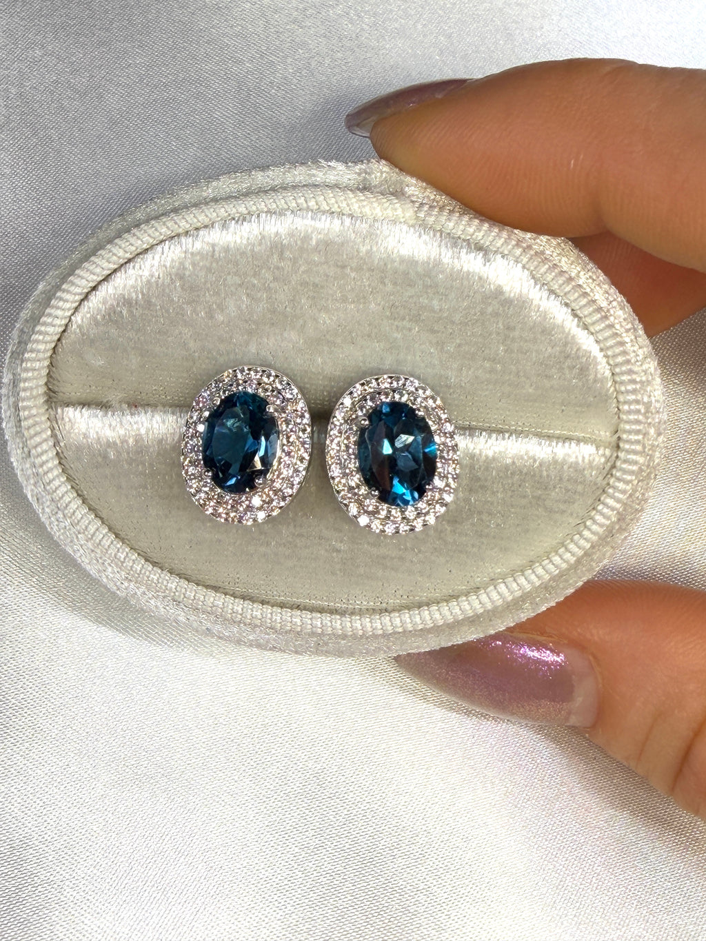 London Blue Topaz Cluster Stud Earrings 5x7mm