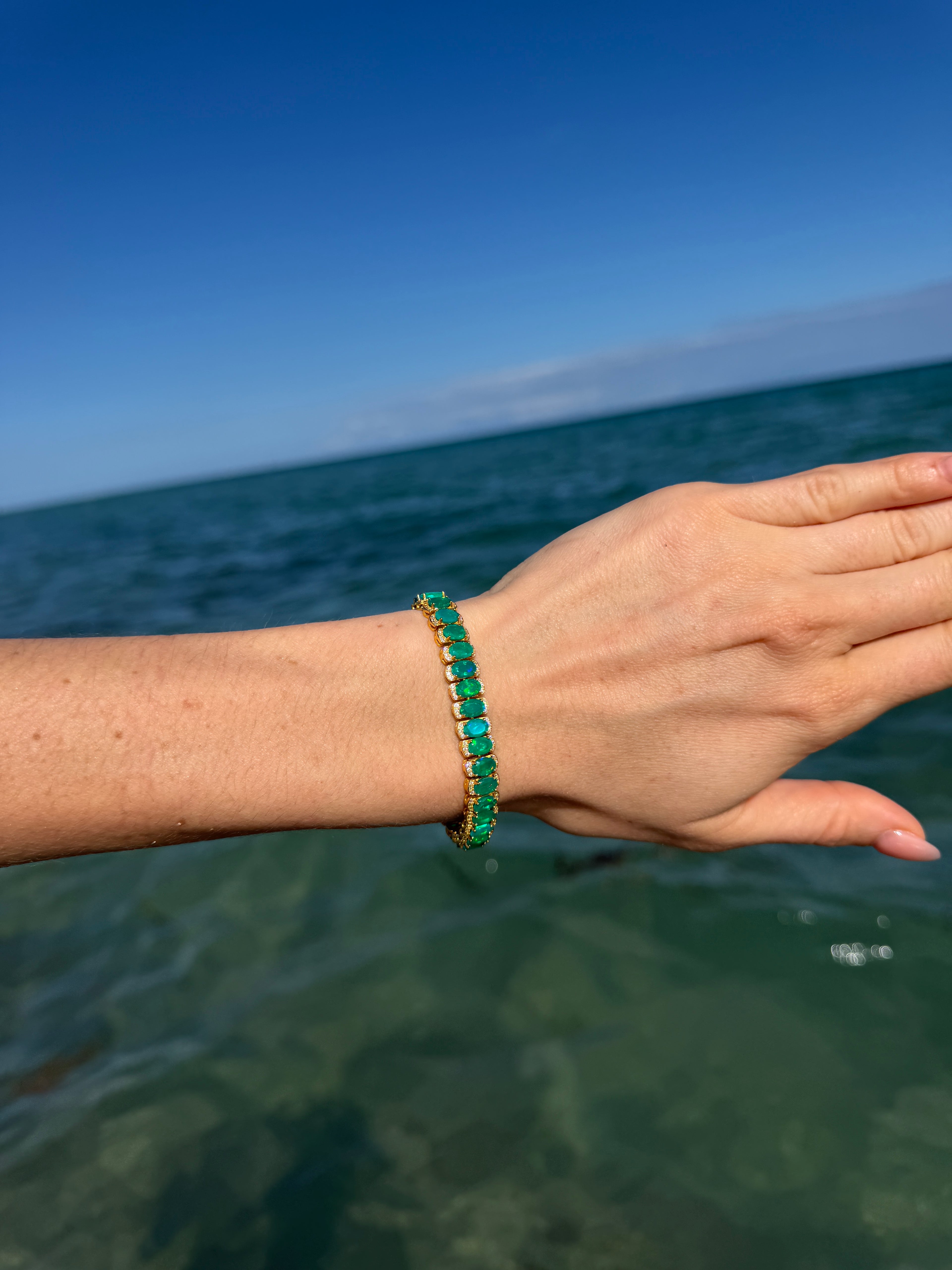 Natural Green Opal AAAAA Bracelet, Genuine Green Opal Tennis Bracelet