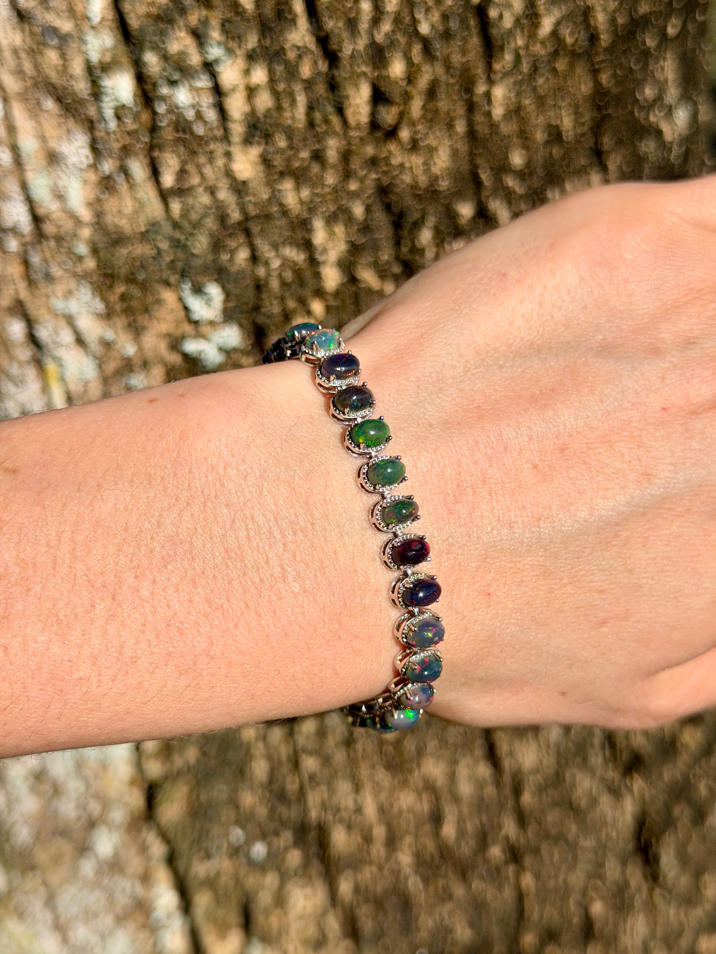 Natural Black Fire Opal Gemstone Tennis Bracelet 4x6mm