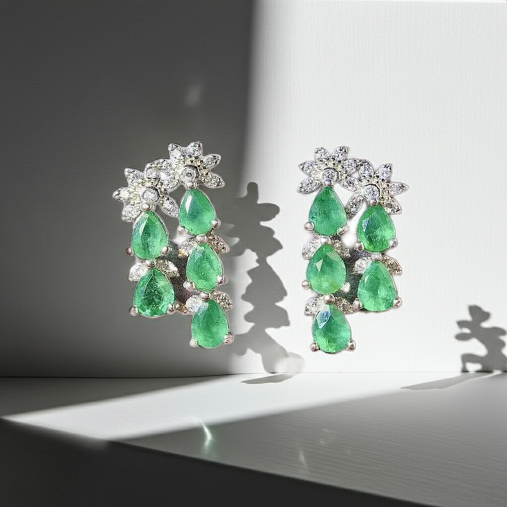 Colombian Emerald Cluster Earrings, Emerald Earrings For Women