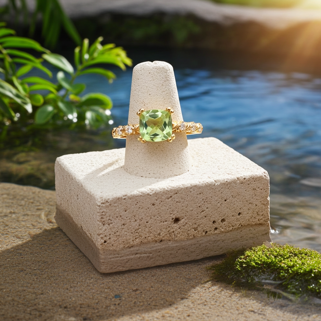 Natural Peridot Cushion Cut Gemstone Ring 6mm, August Birthstone Peridot Ring