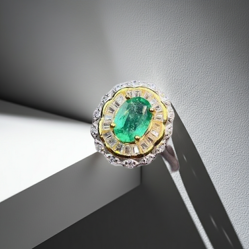 5x7mm Colombian Emerald Ring, Natural Colombian Emerald Sterling Silver Ring