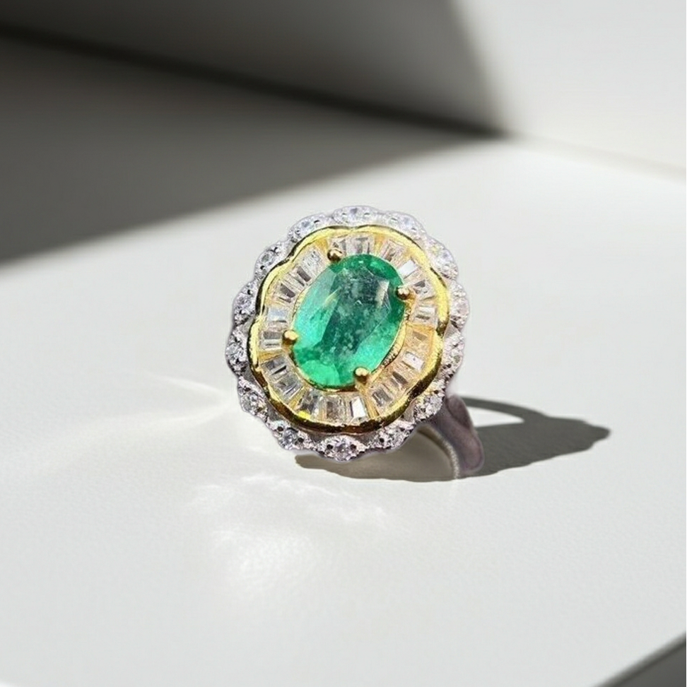 5x7mm Colombian Emerald Ring, Natural Colombian Emerald Sterling Silver Ring