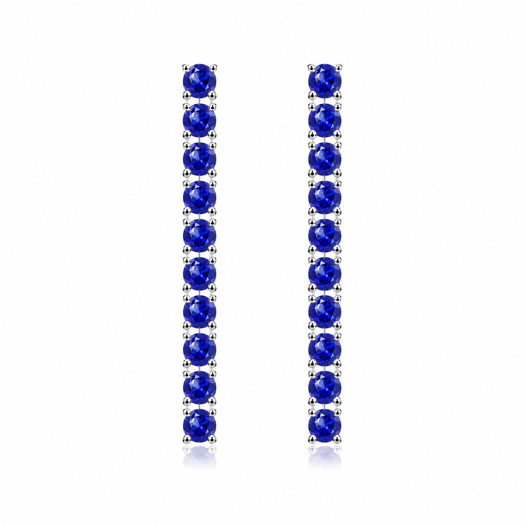 Phimsera 3mm round natural blue sapphire dangle earrings with 10 gemstones per earring in 925 sterling silver