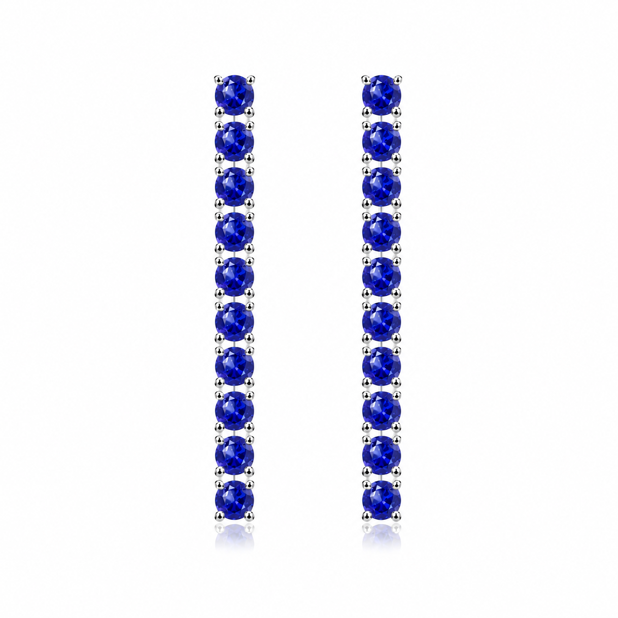 Phimsera 3mm round natural blue sapphire dangle earrings with 10 gemstones per earring in 925 sterling silver