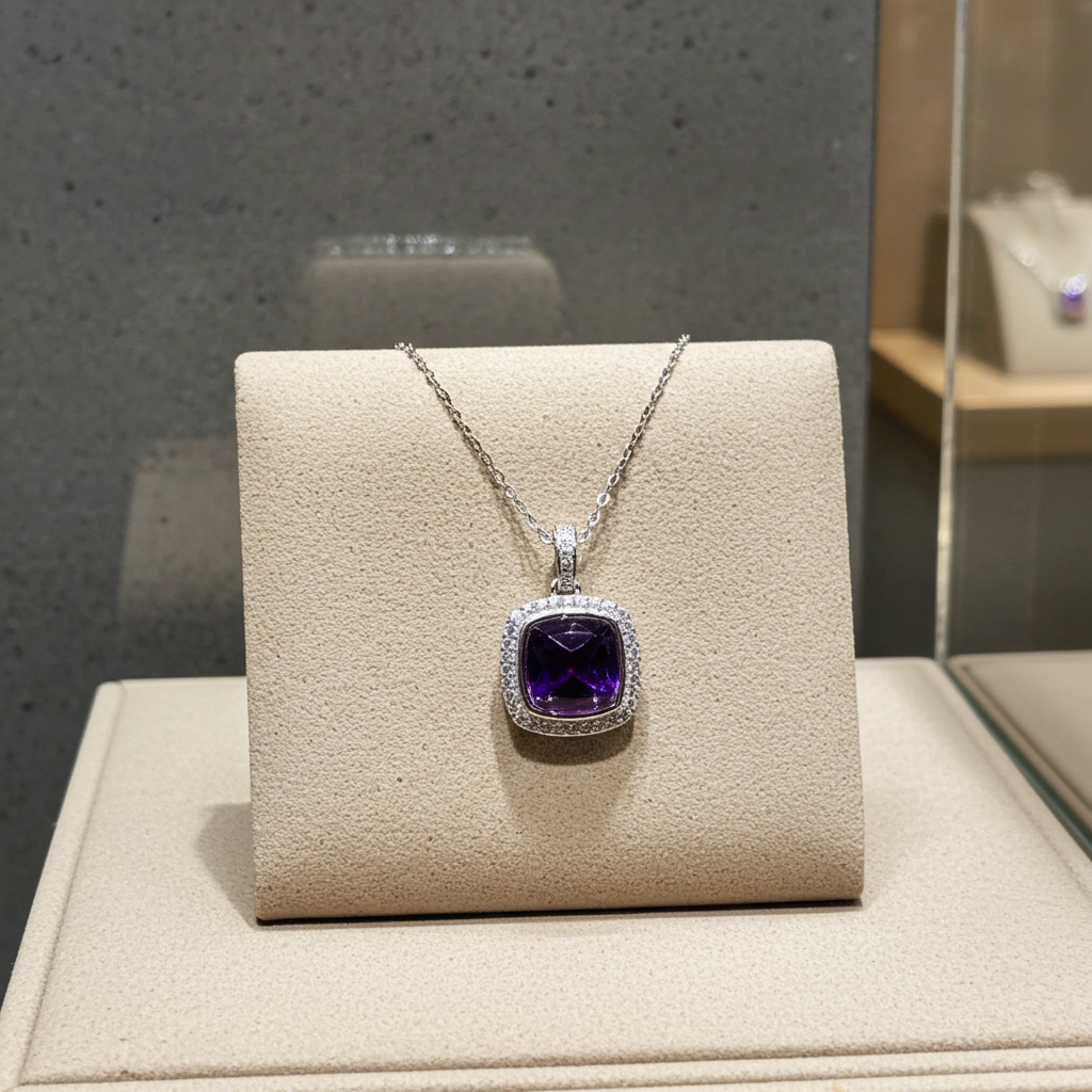 2.85CT Sugarloaf Cut Amethyst Gemstone Pendant