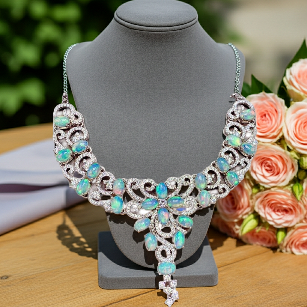 Australian White Opal Statement Necklace, Women's White Opal Statement Necklace