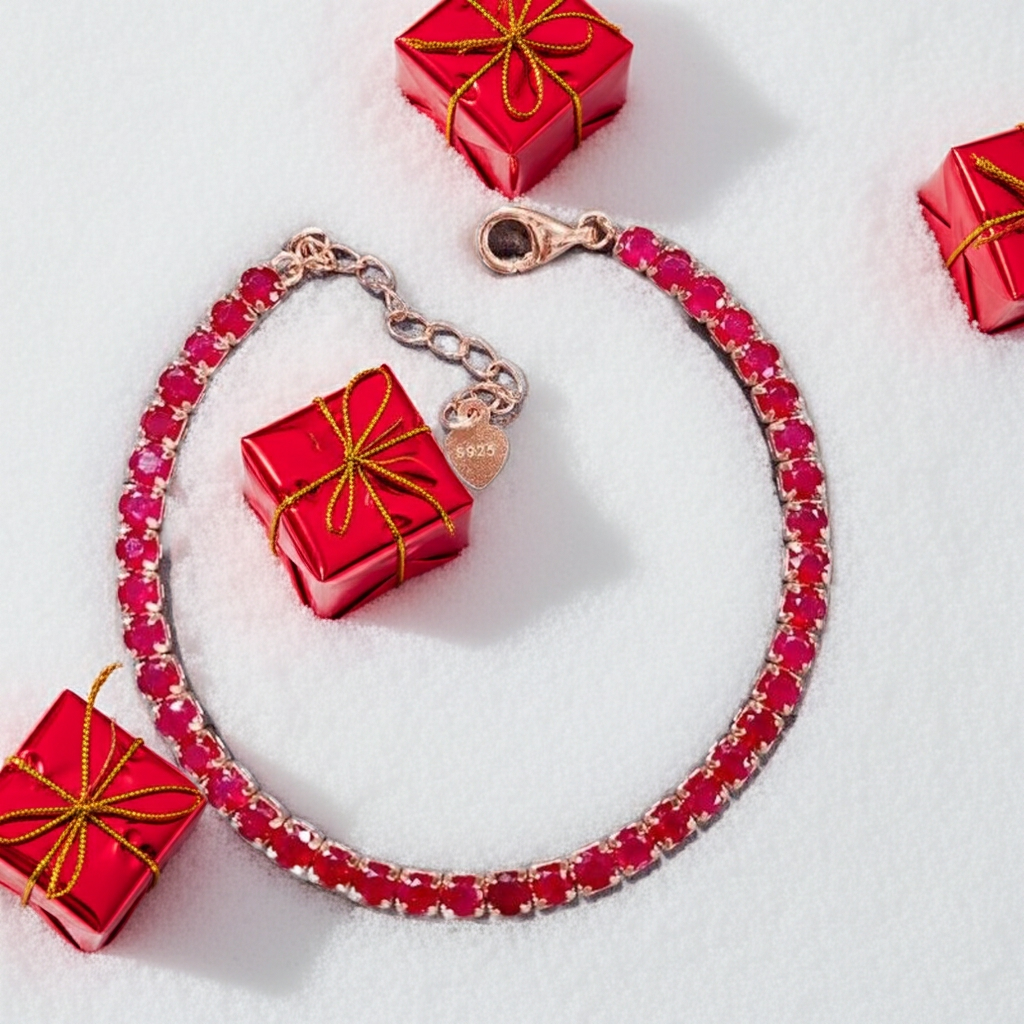 Bright Red Burma Ruby Tennis Bracelet, Natural Ruby Gemstone Bracelet