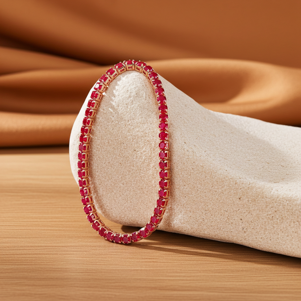 Bright Red Burma Ruby Tennis Bracelet, Natural Ruby Gemstone Bracelet