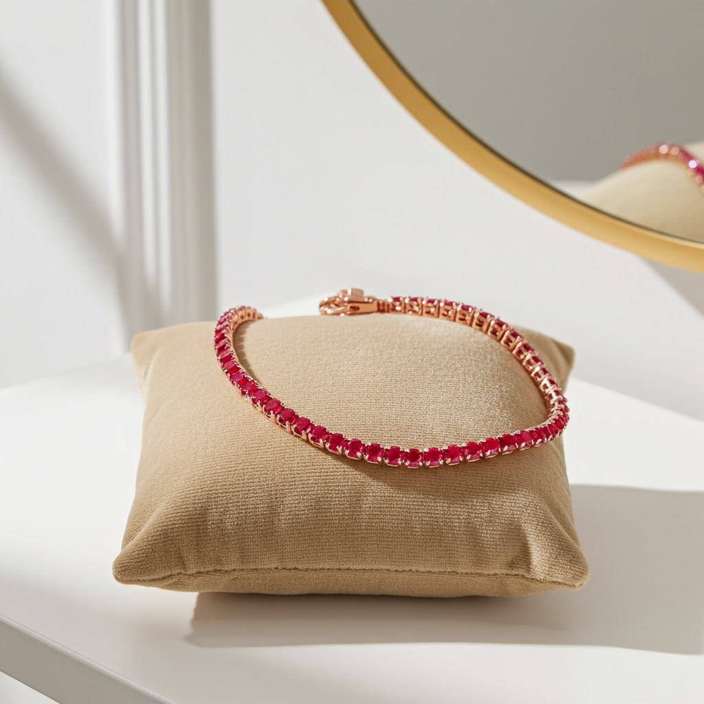 Bright Red Burma Ruby Tennis Bracelet, Natural Ruby Gemstone Bracelet