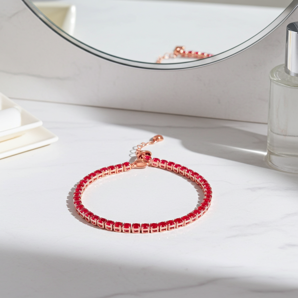 Bright Red Burma Ruby Tennis Bracelet, Natural Ruby Gemstone Bracelet