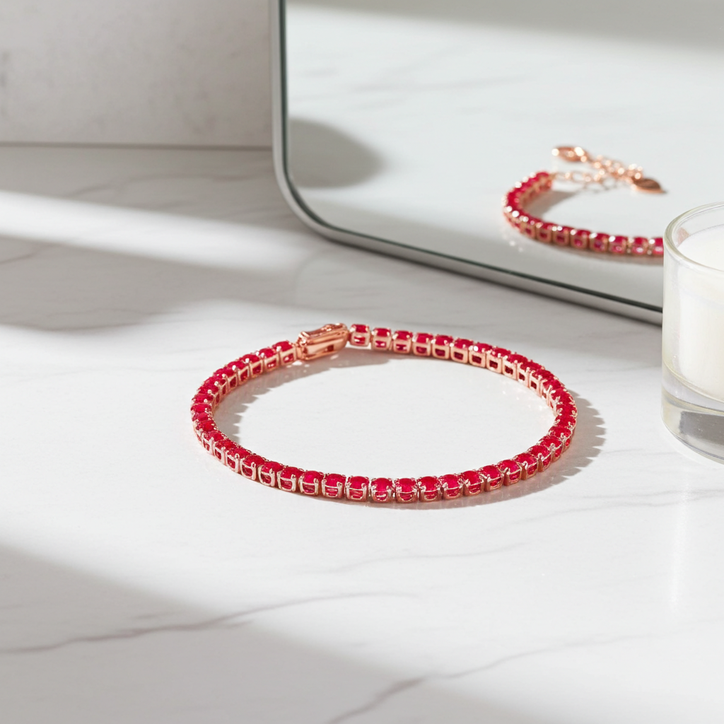 Bright Red Burma Ruby Tennis Bracelet, Natural Ruby Gemstone Bracelet