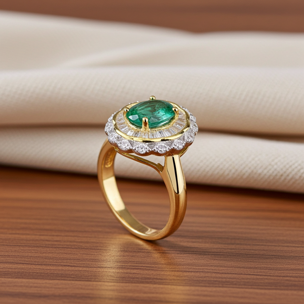 Colombian Emerald Two Tone Cocktail Ring 5x7mm