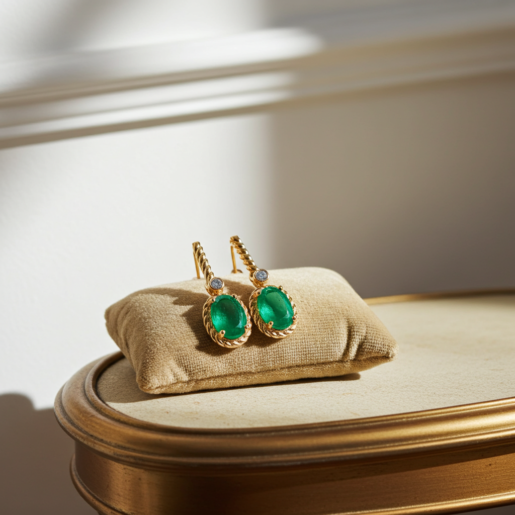 Natural Emerald Drop Dangle Earrings 4x6mm 925 Sterling Silver